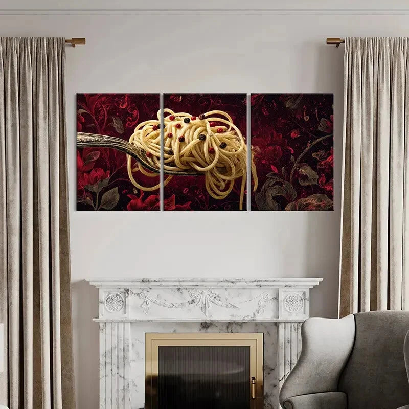 3pcs Elegant Spaghetti Art Floral Background Metal Print Ready to Hang Art