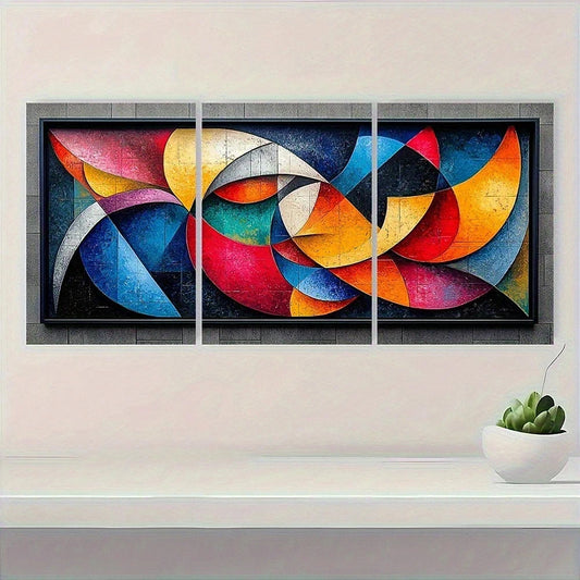 3pcs Abstract Geometric Dynamic Vibrant Metal Print Ready to Hang Art