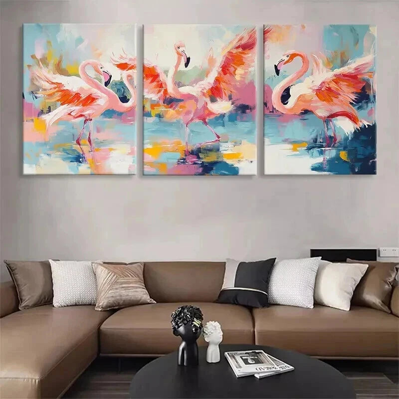 3pcs Vibrant Flamingo Color Reflection Perfect Wall Art Set Canvas Framed 40x60cm - High Quality Print 100% Australian Made Wall Canvas Ready to Hang
