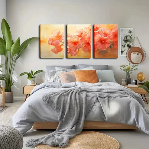 3pcs Featuring a Cluster of Orange Pink Perfect Wall Art Canvas Unframed - High Quality Print 100% Australian Made Wall Canvas