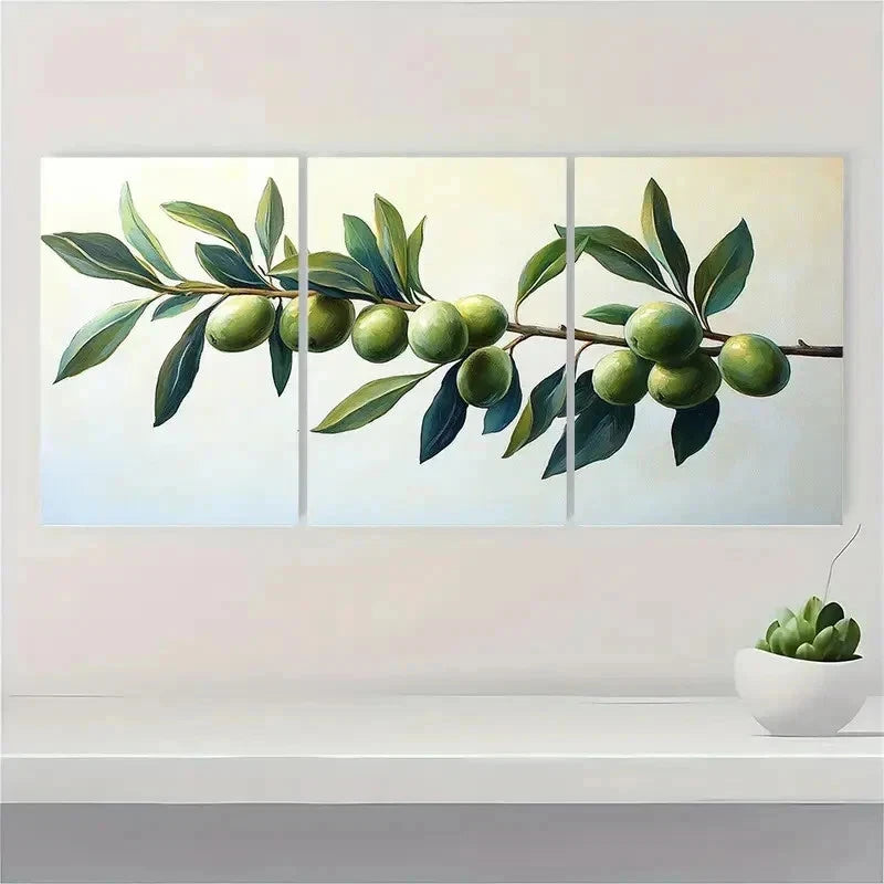 3pcs Olive Branch Tree Botanical Perfect Wall Art Set Canvas Framed 40x60cm - High Quality Print 100% Australian Made Wall Canvas Ready to Hang
