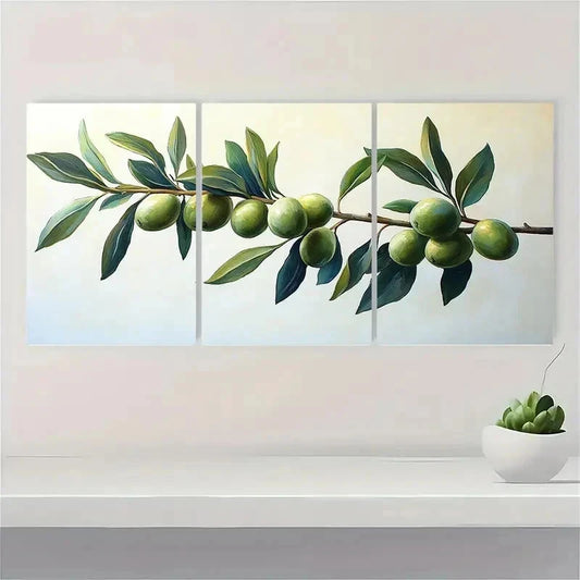 3pcs Olive Branch Tree Botanical Perfect Wall Art Set Canvas Framed 40x60cm - High Quality Print 100% Australian Made Wall Canvas Ready to Hang