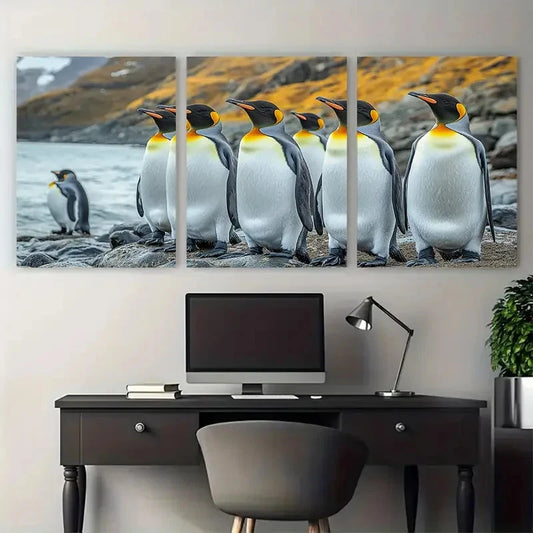3pcs King Penguin Vivid Falkland Islands Scene Metal Print Ready to Hang Art