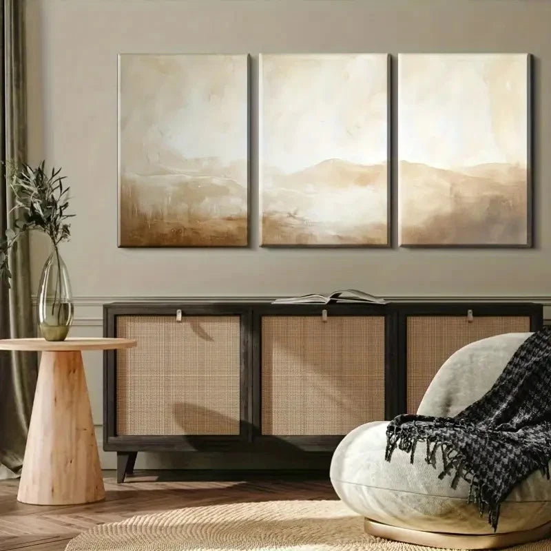 3pcs Abstract Landscape Tones of Brown Beige Metal Print Ready to Hang Art