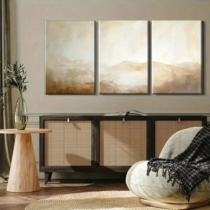 3pcs Abstract Landscape Tones of Brown Beige Metal Print Ready to Hang Art