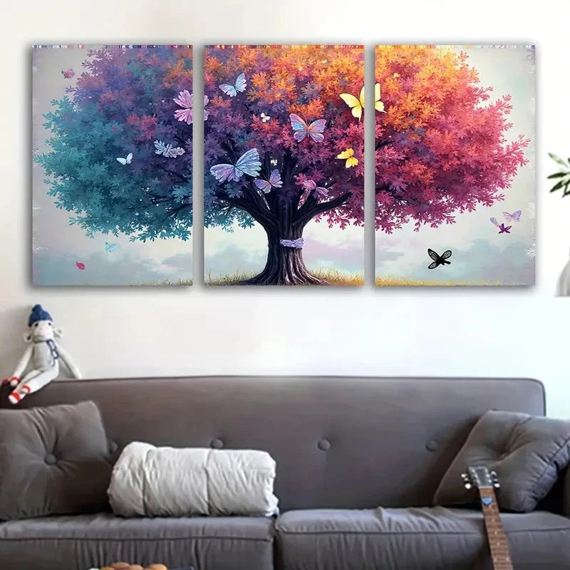 3pcs Vibrant Tree With Butterfly Wall Art Set Canvas Framed 60x90cm - High Quality Print 100% Australian Made Wall Canvas Ready to Hang
