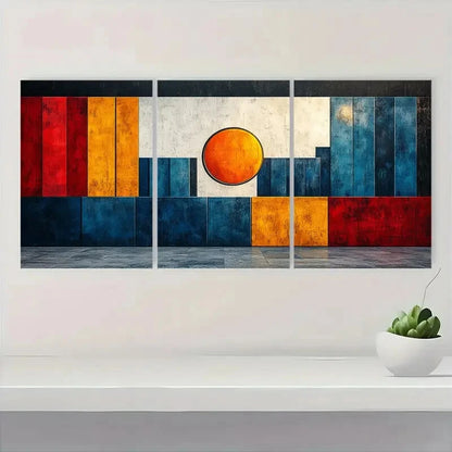 3pcs Blue White Orange & Red Geometric Designs Metal Print Ready to Hang Art