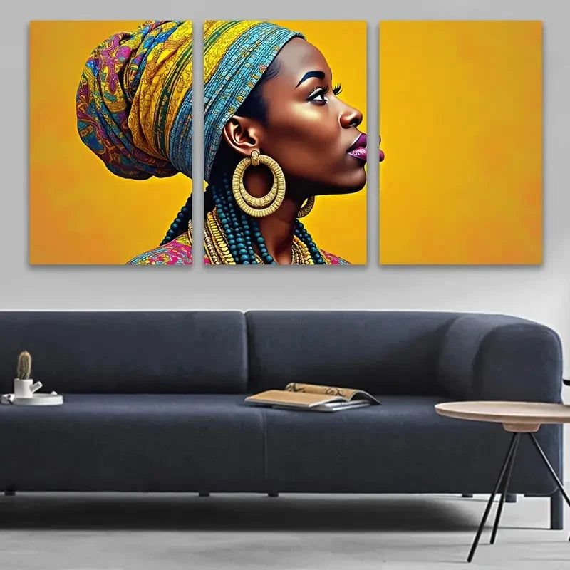 3pcs Vibrant African Women Art Wall Art Set Canvas Framed 60x90cm - High Quality Print 100% Australian Made Wall Canvas Ready to Hang