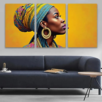 3pcs Vibrant African Women Art Wall Art Set Canvas Framed 60x90cm - High Quality Print 100% Australian Made Wall Canvas Ready to Hang