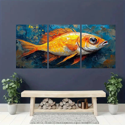 3pcs Sea Life Original Art Fish Artwork Painting Metal Print Ready to Hang Art