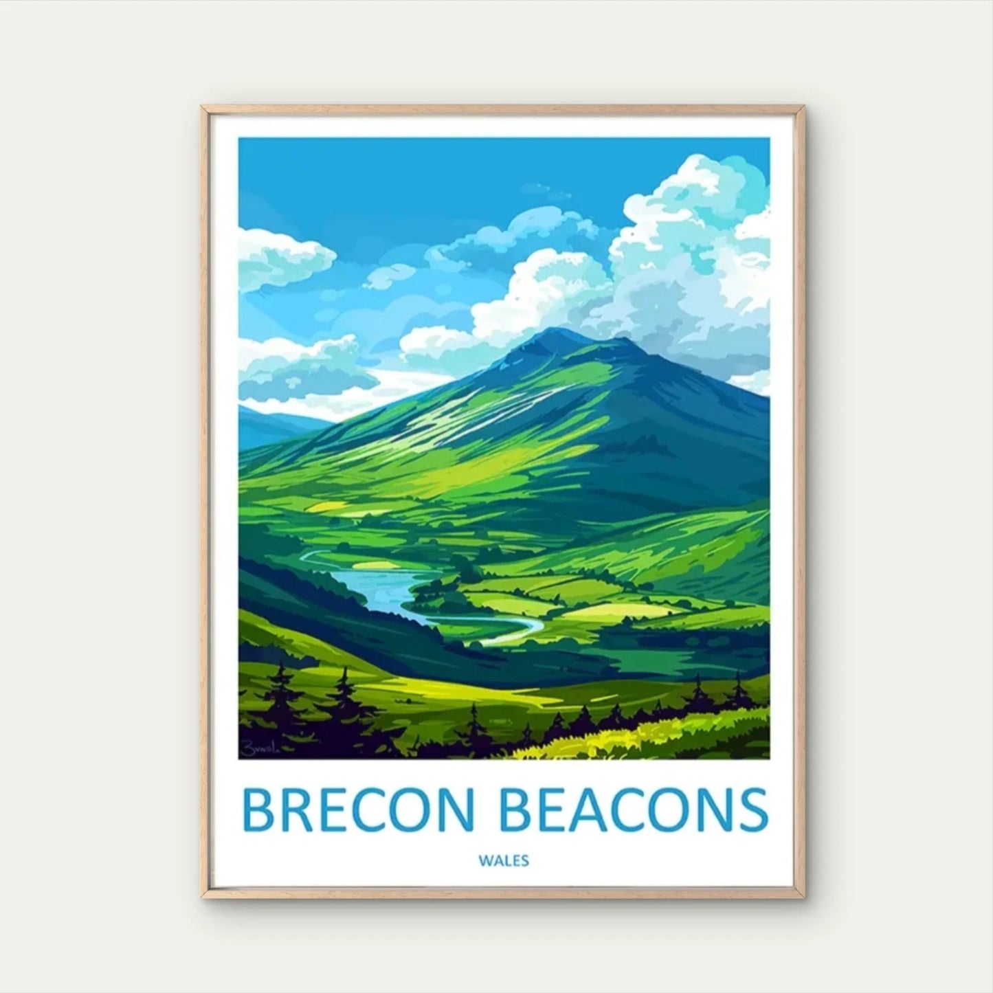 Brecon Beacons Wales Landscape Vintage Welsh Travel Poster Print Wall Art