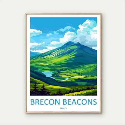 Brecon Beacons Wales Landscape Vintage Welsh Travel Poster Print Wall Art