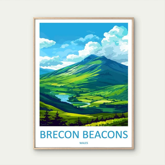 Brecon Beacons Wales Landscape Vintage Welsh Travel Poster Print Wall Art