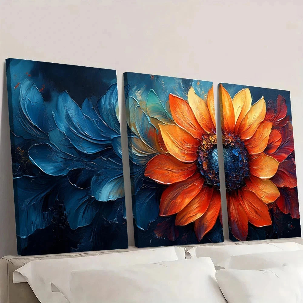 3pcs Painting Abstract Sunflower Vibrant Colors Wall Art Set Canvas Framed 40x60cm - High Quality Print 100% Australian Made Wall Canvas Ready to Hang