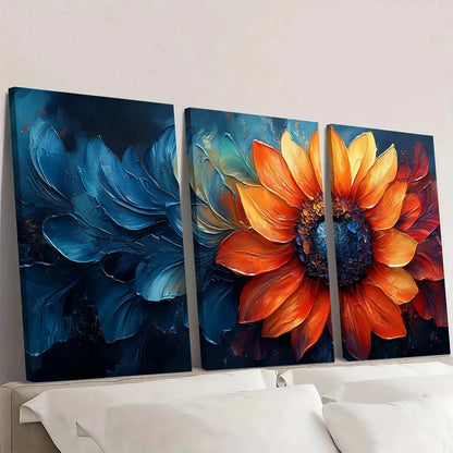 3pcs Painting Abstract Sunflower Vibrant Colors Wall Art Set Canvas Framed 40x60cm - High Quality Print 100% Australian Made Wall Canvas Ready to Hang