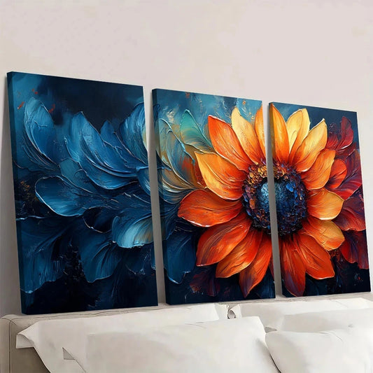 3pcs Painting Abstract Sunflower Vibrant Colors Wall Art Set Canvas Framed 40x60cm - High Quality Print 100% Australian Made Wall Canvas Ready to Hang