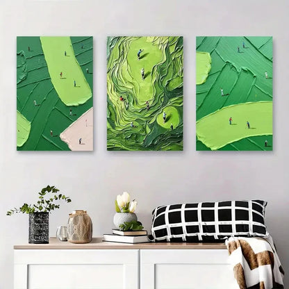 3pcs Abstract Golf Course Texture Greenery Metal Print Ready to Hang Art