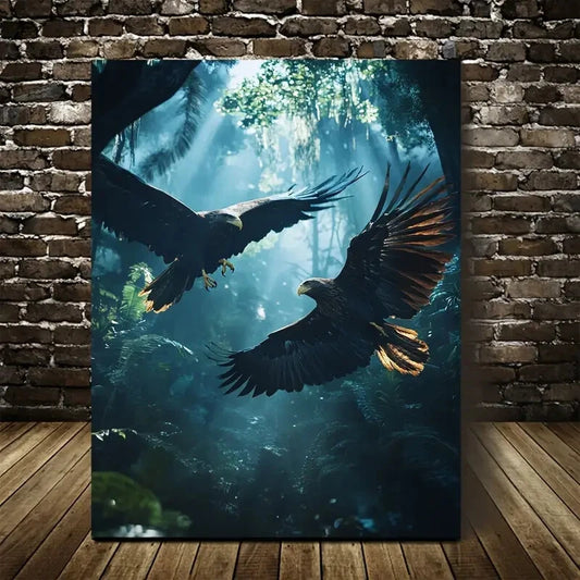 Dreamlike Scene of Eagle Chasing Each Other in a Deep 40x60cm Metal Print Ready to Hang