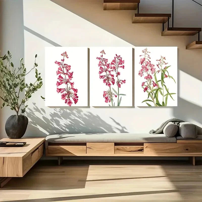 3pcs Pink Botanical Print Redouté Floral Art Metal Print Ready to Hang Art