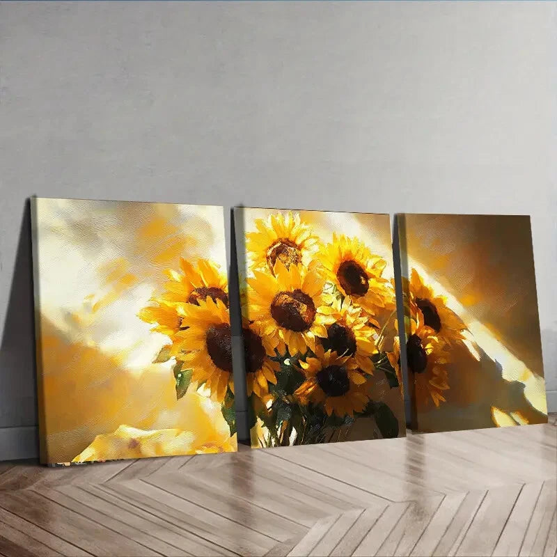 3pcs Sunflowers Floral Nature Waterproof Wall Art Set Canvas Framed 40x60cm - High Quality Print 100% Australian Made Wall Canvas Ready to Hang
