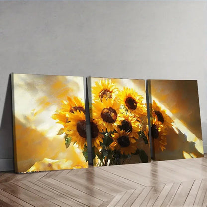 3pcs Sunflowers Floral Nature Waterproof Wall Art Set Canvas Framed 40x60cm - High Quality Print 100% Australian Made Wall Canvas Ready to Hang