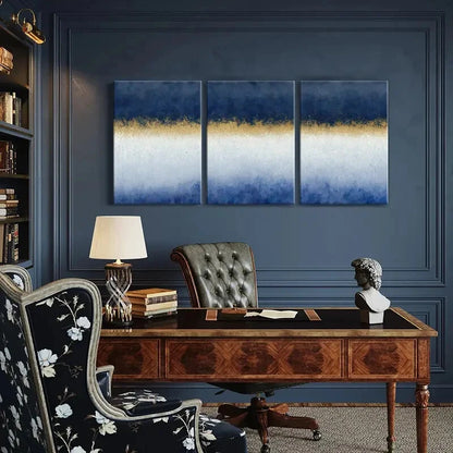 3pcs Blue White Golden Abstract Gradient Wall Art Metal Print Ready to Hang Art