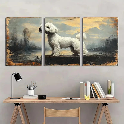 3pcs Vintage Dog Rustic Antique Animal Wall Art Set Canvas Framed 60x90cm - High Quality Print 100% Australian Made Wall Canvas Ready to Hang
