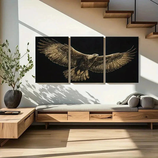 3pcs Eagle Art Golden Wings Wildlife Decor Metal Print Ready to Hang Art