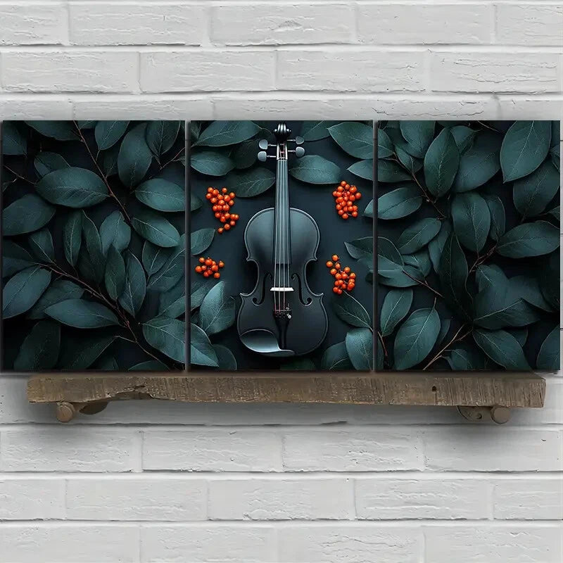 3pcs Chic Cello Trio Green Leaves Metal Print Ready to Hang Art