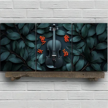 3pcs Chic Cello Trio Green Leaves Metal Print Ready to Hang Art