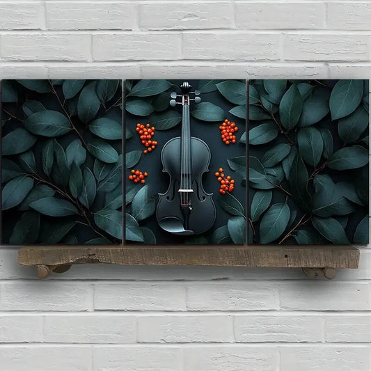 3pcs Chic Cello Trio Green Leaves Metal Print Ready to Hang Art