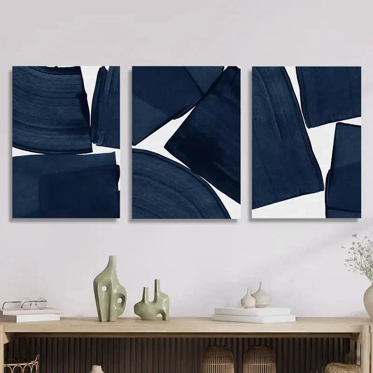 3pcs Geometric Patterns And Blue Tones Metal Print Ready to Hang Art
