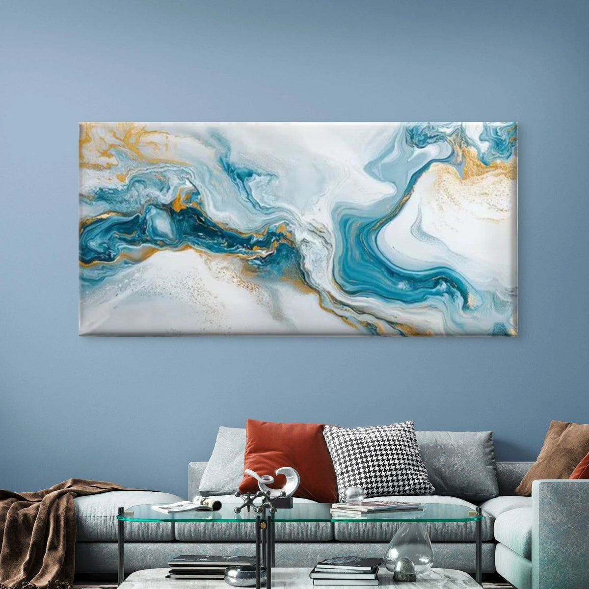 Abstract Golden & White Marble Wall Art Canvas Office Home Room Framed 120x60cm