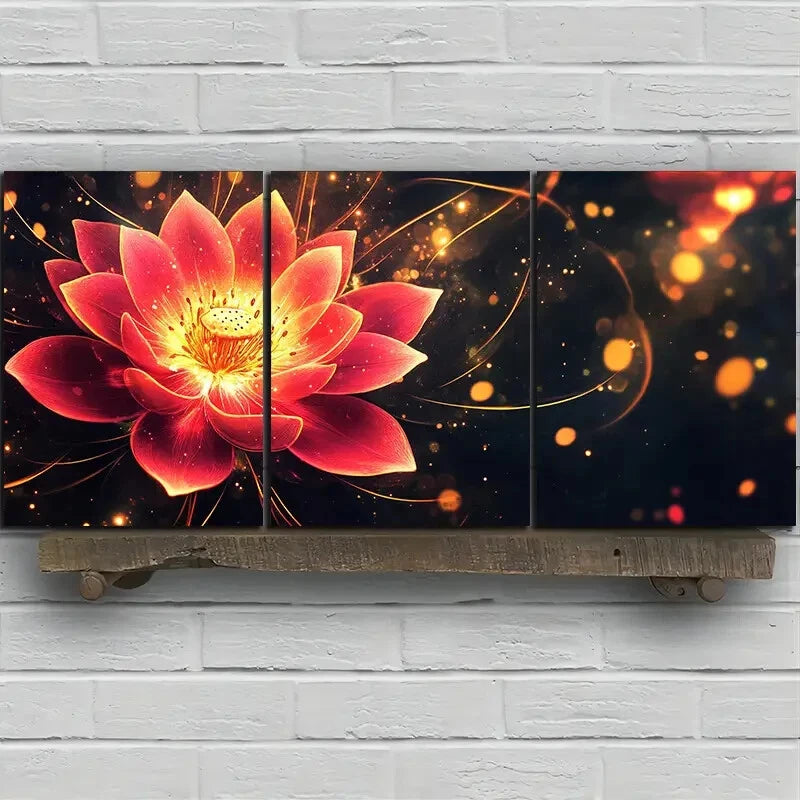 3pcs Abstract Floral Design Vivid Lotus Flower Metal Print Ready to Hang Art