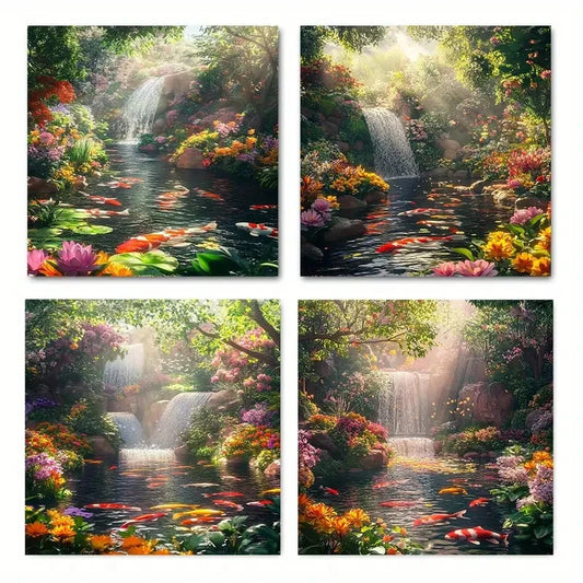 4pcserene Waterfall & Floral Landscape,Wall Art Canvas Framed (Copy)