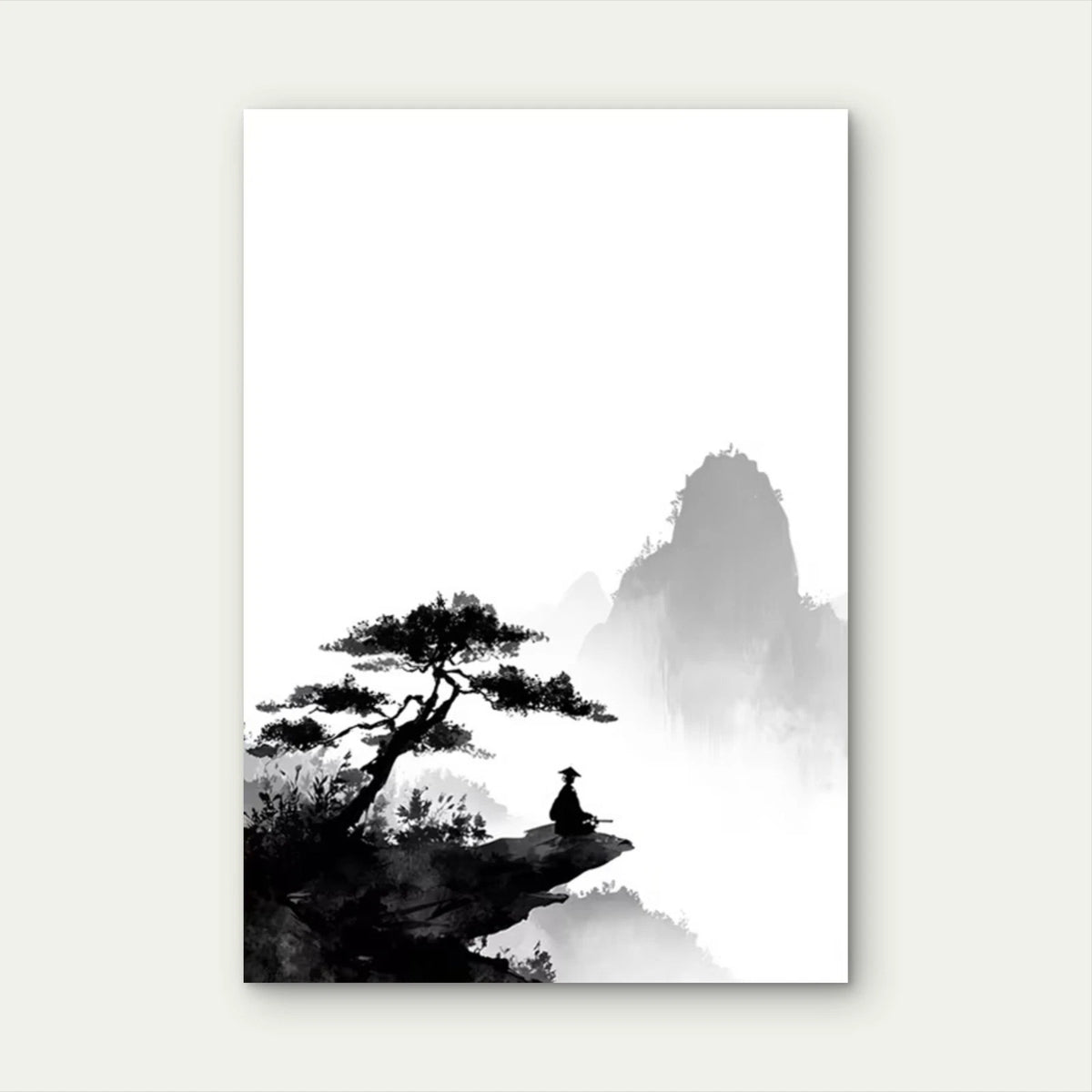 Landscape with Bonsai Tree & Mountain Metal Print Ready to Hang