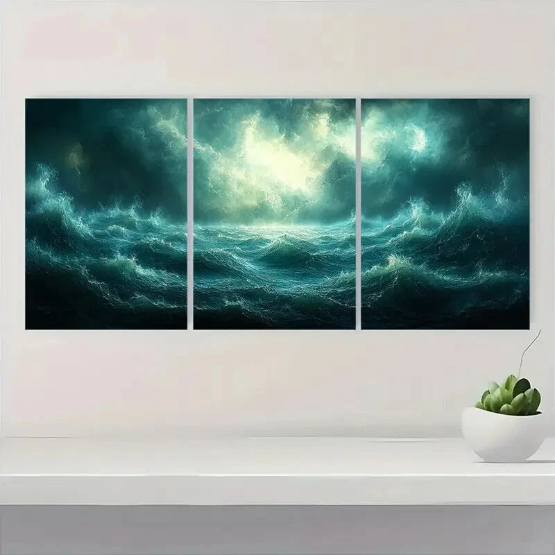 3pcs Thunderstorm Seascape Ocean Storm Art Metal Print Ready to Hang Art