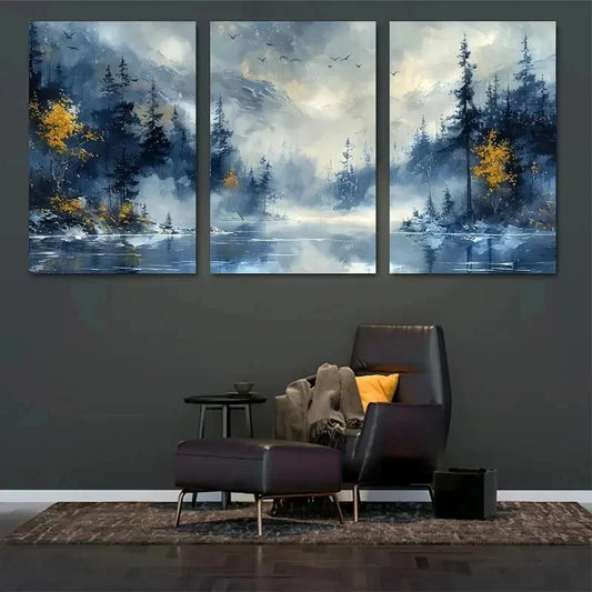 3pcs Misty Blue Mountain  Wall Art Set Canvas Framed 40x60cm - High Quality Print 100% Australian Made Wall Canvas Ready to Hang