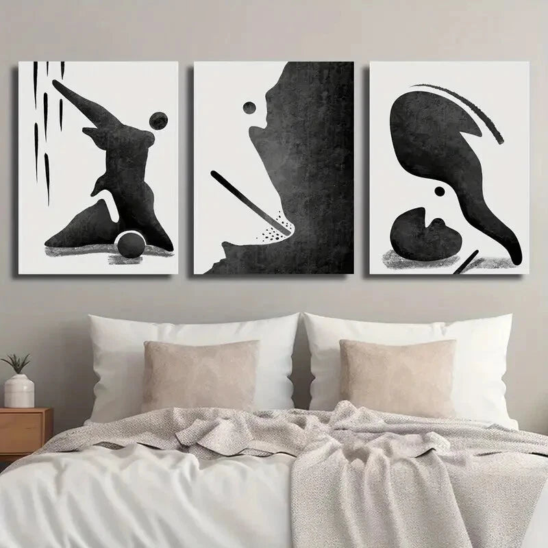 3pcs Black Abstract Human Shape Décor Perfect Wall Art Set Canvas Framed 40x60cm - High Quality Print 100% Australian Made Wall Canvas Ready to Hang