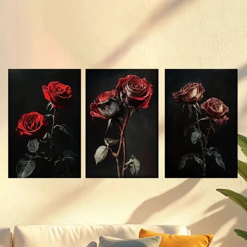 3pcs Three States of Rose, Blooming, Rotting Wall Art Canvas Unframed - High Quality Print 100% Australian Made Wall Canvas