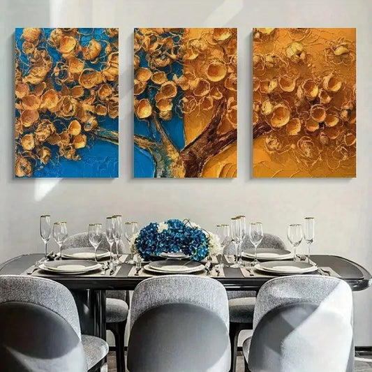 3pcs Vibrant Abstract Floral & Geometric Designs Metal Print Ready to Hang Art
