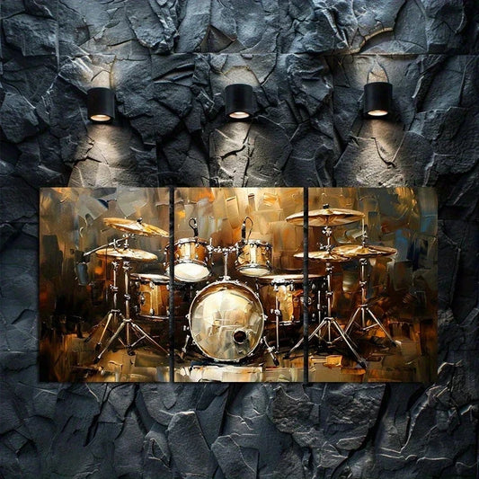 3pcs Powerful Drum Set Design Metal Print Ready to Hang Art