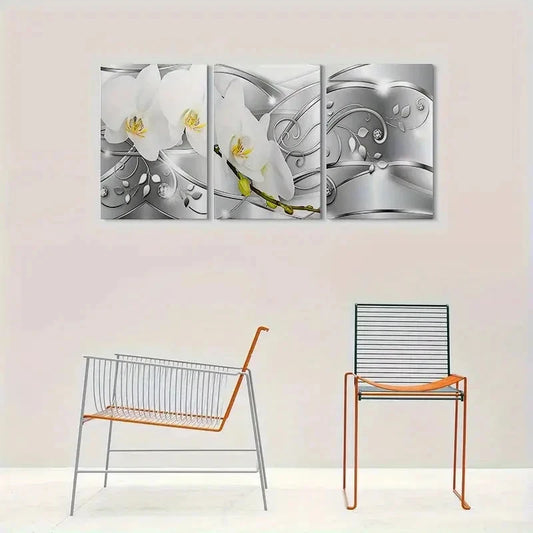 3pcs White Orchid Painting Modern Wall Art Set Canvas Framed 40x60cm - High Quality Print 100% Australian Made Wall Canvas Ready to Hang