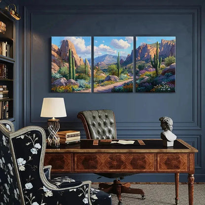 3pcs Desert Landscape Cactus Mountains Metal Print Ready to Hang Art