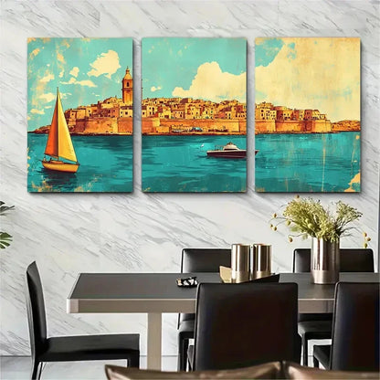 3pcs Vintage Inspired Malta Metal Print Ready to Hang Art