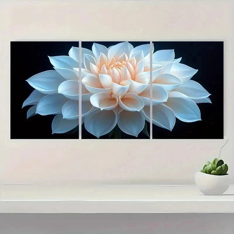 3pcs White Dahlia Nature-Inspired Perfect Wall Art Set Canvas Framed 40x60cm - High Quality Print 100% Australian Made Wall Canvas Ready to Hang