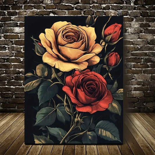 Vibrant Roses Colorful Painting 40x60cm Metal Print Ready to Hang