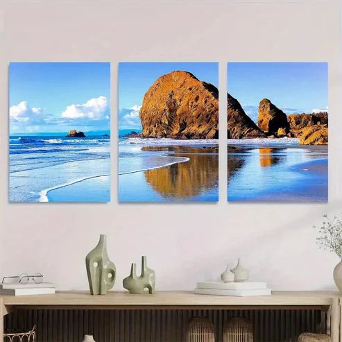 3pcs Beach Scene Shoreline, Sandy Shore Coastal Wall Art Set Canvas Unframed - High Quality Print 100% Australian Made Wall Canvas