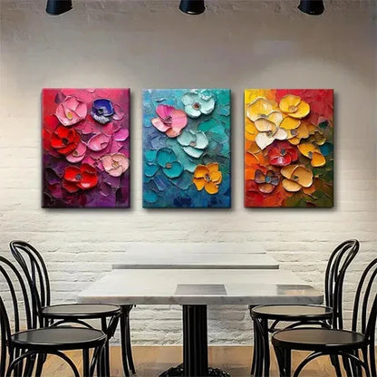 3pcs Vibrant Multi-Color Blossoms with Textured Art Set Canvas Unframed - High Quality Print 100% Australian Made Wall Canvas