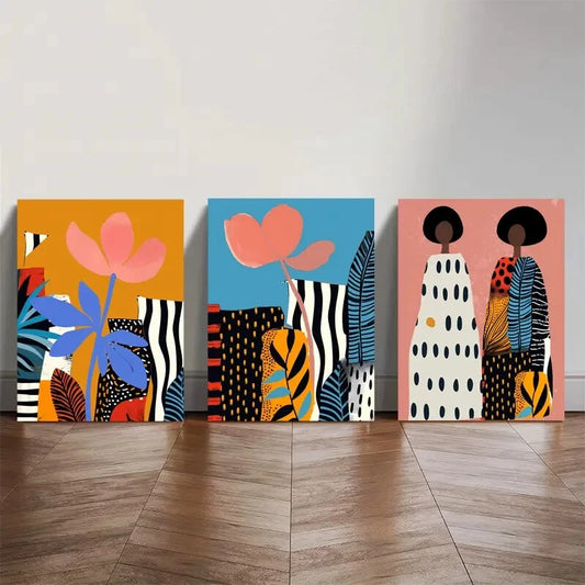 3pcs Abstract Floral Art Bohemian African Decor Metal Print Ready to Hang Art